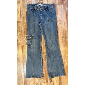 Gap Jeans Stretch Blue Bootcut Cargo Denim Pants Medium Wash Size 6 Reg